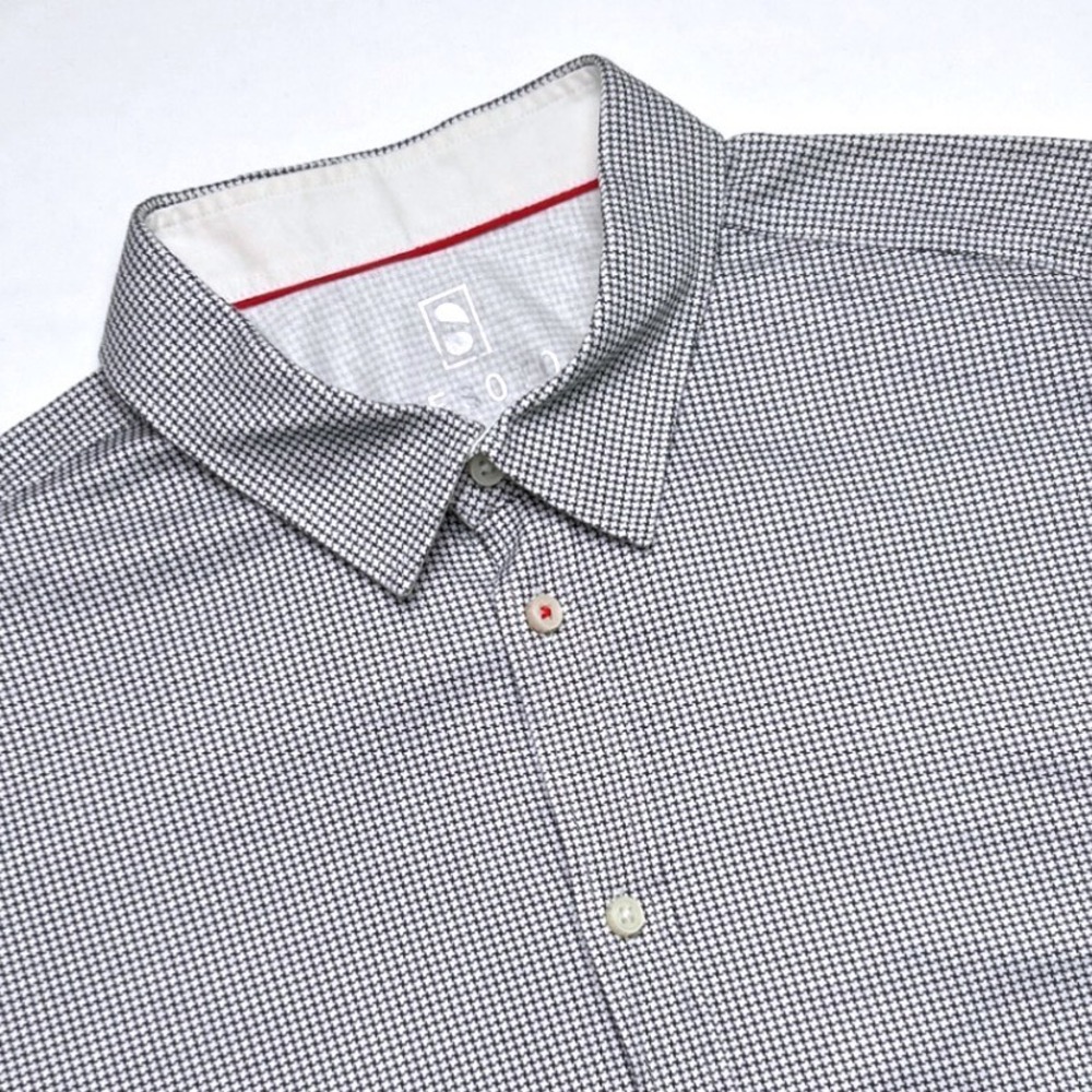 Desoto Men Button Down Shirt Black White XL Micro Houndstooth Jersey Knit Cotton